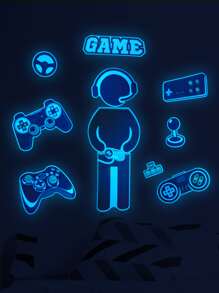 Cái/bộ PVC Dán Tường Tay Cầm Chơi Game & Hình Đồ Họa Phát Sáng Trong Bóng Tối Decal Dán Tường Cho Trang Trí Tường Nhà - Nhiều màu - Xem 2