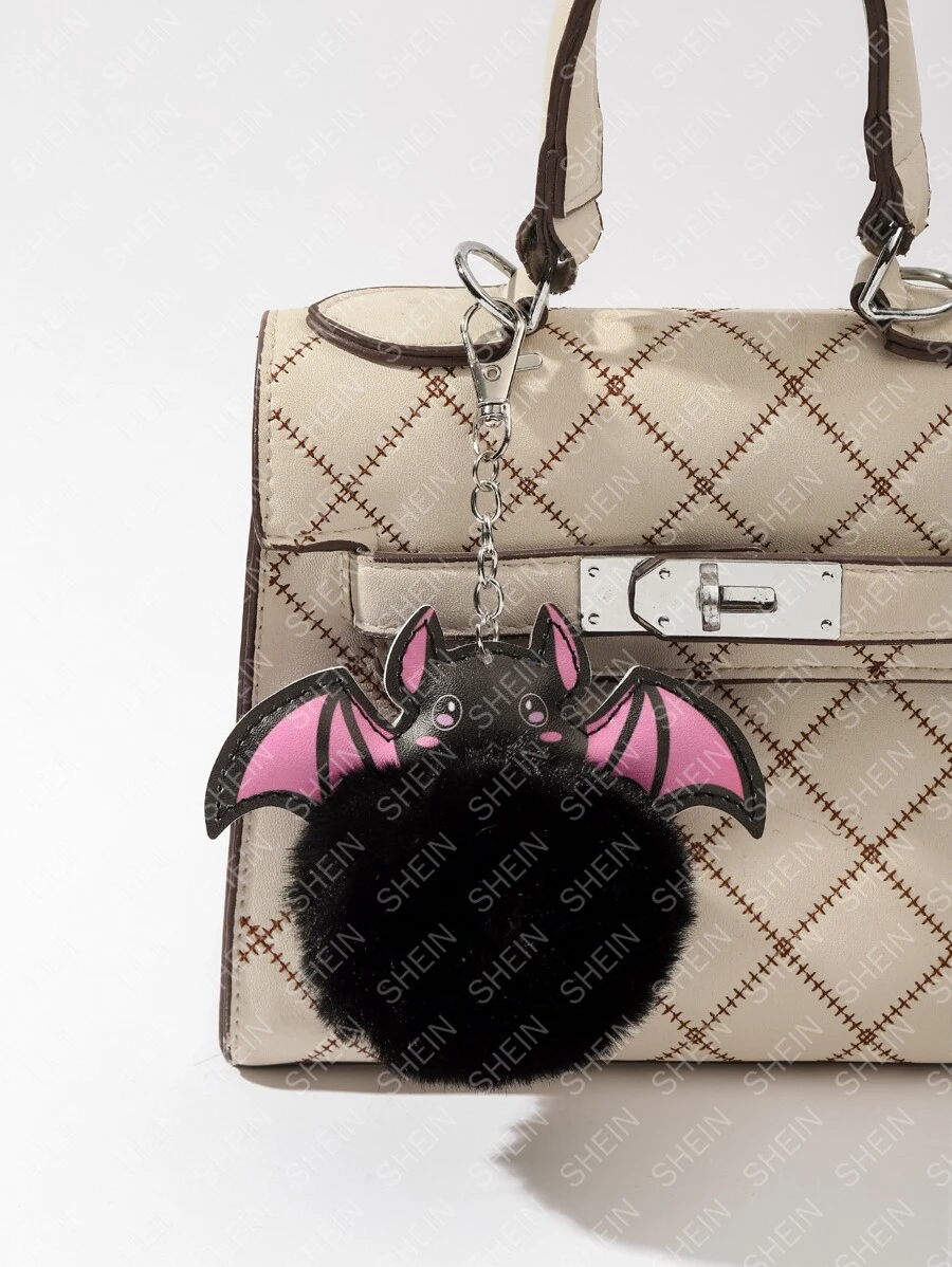 蝙蝠设计包饰黑色绒球装饰万圣节蝙蝠球绒球钥匙扣朋克卡通汽车吊坠钥匙圈装饰包包钱包饰物包饰礼品、礼品、配饰、装饰适合少女、女士、大学生、新秀和白领人士的汽车配饰女士钥匙链饰物 - 彩色 - 查看 1