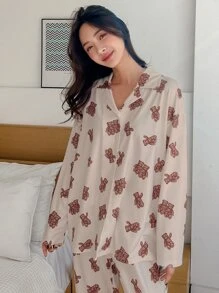 DAZY Bộ đồ ngủ Nữ Nút phía trước Hoạt hình Dễ thương - Nhiều màu - Xem 4