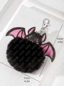 蝙蝠设计包饰黑色绒球装饰万圣节蝙蝠球绒球钥匙扣朋克卡通汽车吊坠钥匙圈装饰包包钱包饰物包饰礼品、礼品、配饰、装饰适合少女、女士、大学生、新秀和白领人士的汽车配饰女士钥匙链饰物 - 彩色 - 查看 3