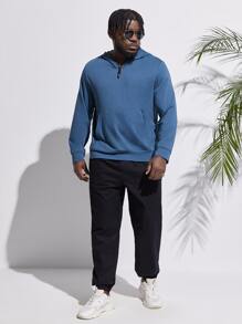 Manfinity Men Plus Kangaroo Pocket Half Zip Hooded Sweatshirt - Dusty Blue - View 3