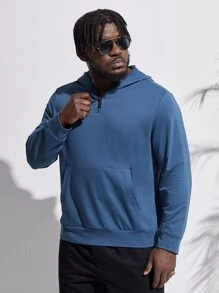 Manfinity Men Plus Kangaroo Pocket Half Zip Hooded Sweatshirt - Dusty Blue - View 4