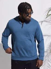 Manfinity Men Plus Kangaroo Pocket Half Zip Hooded Sweatshirt - Dusty Blue - View 5