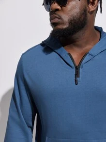 Manfinity Men Plus Kangaroo Pocket Half Zip Hooded Sweatshirt - Dusty Blue - View 6