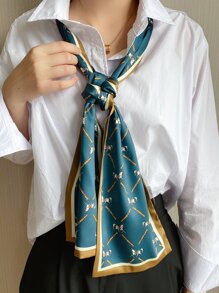 1入組女士錬條圖案時尚圍巾 - 水鴨藍 - 查看 1