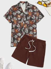 Manfinity Men Tropical Print Shirt & Drawstring Waist Shorts - Multicolor - View 1