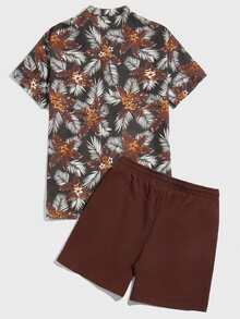 Manfinity Men Tropical Print Shirt & Drawstring Waist Shorts - Multicolor - View 2