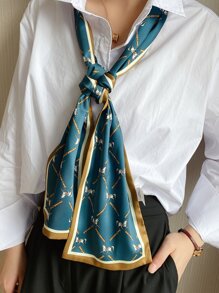 1入組女士錬條圖案時尚圍巾 - 水鴨藍 - 查看 4