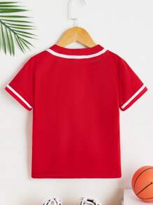 SHEIN 小男童字母圖案貼布細節襯衫