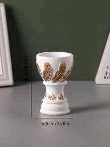 1pc Feather Detail Candle Holder, White Polyresin Candle Stand For Home - White - View 3