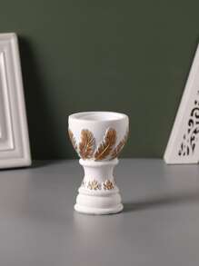 1pc Feather Detail Candle Holder, White Polyresin Candle Stand For Home - White - View 4