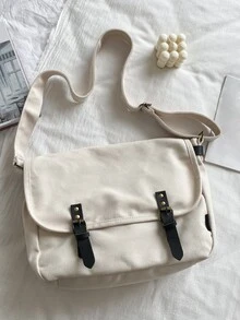 Bolso de mensajero con diseño de hebilla con solapa de gran capacidad blanco - Blanco - Ver 2