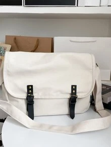 Bolso de mensajero con diseño de hebilla con solapa de gran capacidad blanco - Blanco - Ver 3