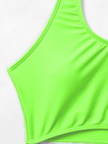 Bãi biển mùa hè Tương phản neon In nhiệt đới Cut Out Bộ đồ tắm một mảnh - Màu xanh chanh - Xem 7