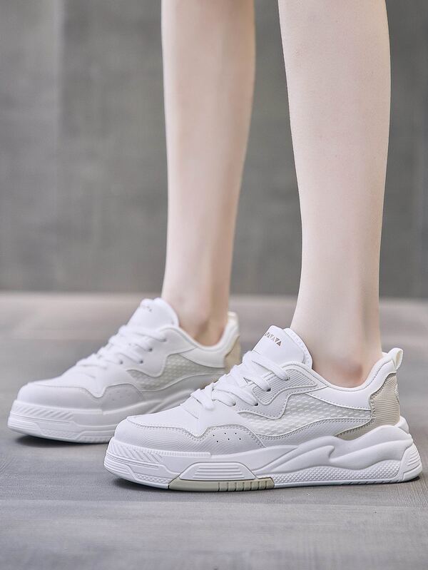 Women Lace-up Front Casual Shoes, Sporty Outdoor Skate Shoes
