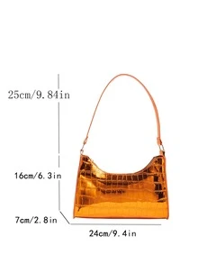 Crocodile Embossed Bag Metallic Funky Top Handle - Orange - View 6