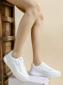 Zapatillas de skate con diseño de ojal con cordón delantero - Blanco - Ver 8