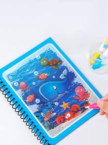 1pc Cartoon Graphic Drawing Notebook, Creative Portable Children Watercolor Book - Blue - View 1