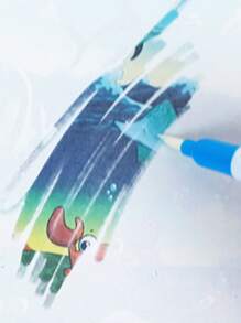 1pc Cartoon Graphic Drawing Notebook, Creative Portable Children Watercolor Book - Blue - View 2