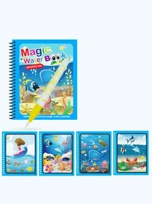 1pc Cartoon Graphic Drawing Notebook, Creative Portable Children Watercolor Book - Blue - View 5