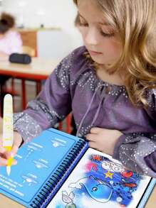 1pc Cartoon Graphic Drawing Notebook, Creative Portable Children Watercolor Book - Blue - View 6