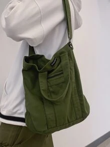 中等購物袋字母貼布綠色休閒適用於購物沙灘包購物袋可重複使用包行李袋適合旅行和工作 - 綠色 - 查看 1