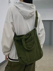 中等購物袋字母貼布綠色休閒適用於購物沙灘包購物袋可重複使用包行李袋適合旅行和工作 - 綠色 - 查看 2