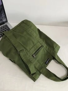 中等購物袋字母貼布綠色休閒適用於購物沙灘包購物袋可重複使用包行李袋適合旅行和工作 - 綠色 - 查看 5