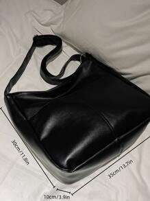 大流浪包黑色針腳細節可調整肩帶適用於日常 - 黑色 - 查看 3