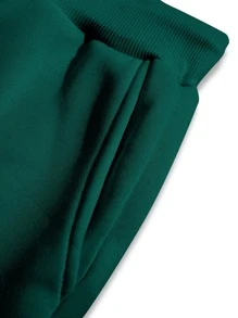 Manfinity Homme 宽松男士字母图案斜口袋运动裤，男士绿色图案慢跑裤，男士绿色运动裤，男士慢跑裤 - 墨綠色 - 查看 3