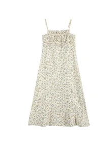 小碎花胸部褶皺吊帶洋裝