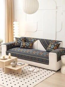 1 Hình Học Dạ Nỉ Sofa Khăn Boho Sofa Sofa Chăn Cho Gia Đình, Tất Cả Các Mùa - Màu xám đen - Xem 5