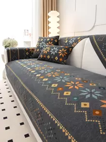 1 Hình Học Dạ Nỉ Sofa Khăn Boho Sofa Sofa Chăn Cho Gia Đình, Tất Cả Các Mùa - Màu xám đen - Xem 6