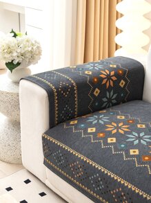 1 Hình Học Dạ Nỉ Sofa Khăn Boho Sofa Sofa Chăn Cho Gia Đình, Tất Cả Các Mùa - Màu xám đen - Xem 2