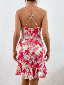 SHEIN Privé Floral Print Ruffle Hem Cami Dress - Multicolor - View 2