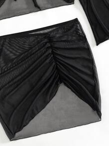 Tween Girl 4packs Solid Bikini Set With Cover Up Set Summer Beach - Black - View 3