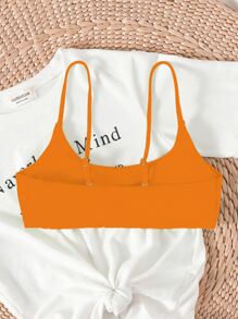 SHEIN Swim Summer Beach Solid Adjustable Strap Bikini Top - Orange - View 2