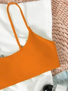 SHEIN Swim Summer Beach Solid Adjustable Strap Bikini Top - Orange - View 4
