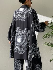 圖案印花燈籠袖襯衫 - 黑色 - 查看 2