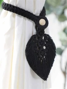 1 Miếng Tua Lá cây & Hạt bằng gỗ Trang trí Móc rèm , - màu đen - Xem 3