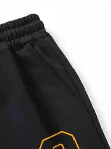 Manfinity Homme Men Letter Graphic Contrast Trim Drawstring Waist Shorts Letter Sweat Shorts, For Husband, Boyfriend Gifts - Black - View 4