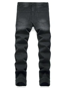 Quần Jeans Nam Túi Vá Skeleton Khóa Kéo - màu đen - Xem 2
