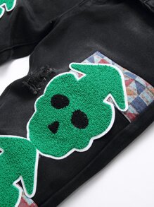 Quần Jeans Nam Túi Vá Skeleton Khóa Kéo - màu đen - Xem 4