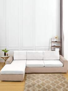 1pc Solid Color Sofa Seat Cover, Modern Stretchy Polyester Sofa Seat Cushion Cover For Home, All Season - White - View 1