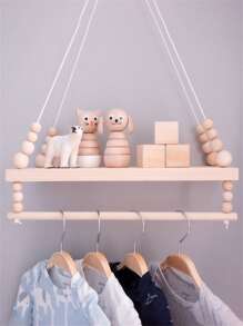 1 件木质串珠双层灰色展示板，带秋千支撑，适用于儿童房、北欧风格、家居装饰、房间装饰、墙壁装饰 - 杏色 - 查看 1