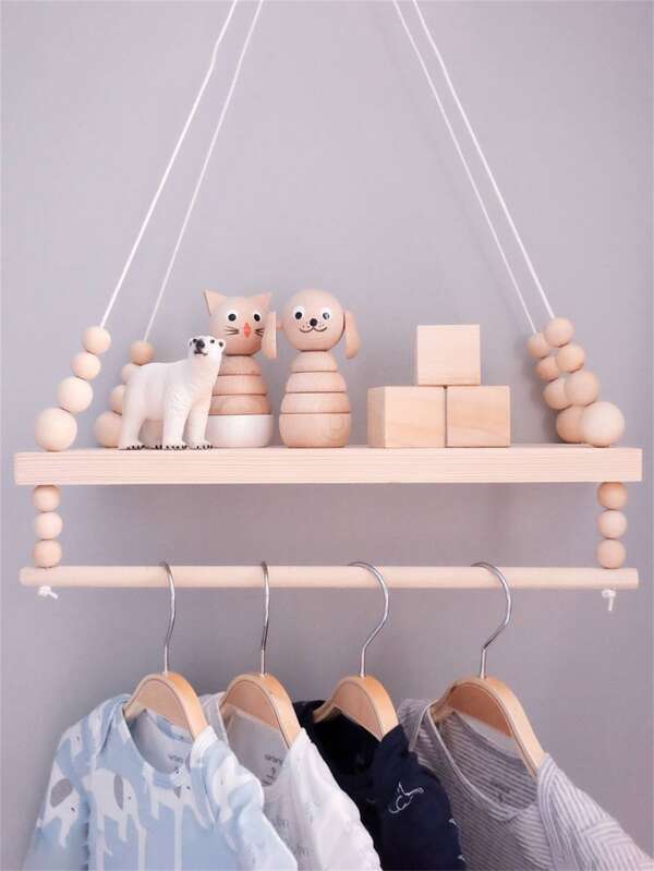1pc Wooden Beaded Double Layered Grey Display Board With Swing Support For Children's Room, Nordic Style,Home Decor ,Room Decor,Wall Decor Gifts Birthday Graduation