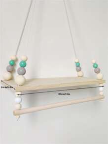 1 件木质串珠双层灰色展示板，带秋千支撑，适用于儿童房、北欧风格、家居装饰、房间装饰、墙壁装饰 - 杏色 - 查看 5