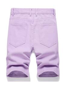 Pantalones cortos vaqueros Bermuda rasgados y deshilachados para hombre - Lila Púrpura - Ver 2