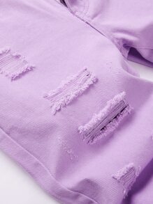 Pantalones cortos vaqueros Bermuda rasgados y deshilachados para hombre - Lila Púrpura - Ver 3