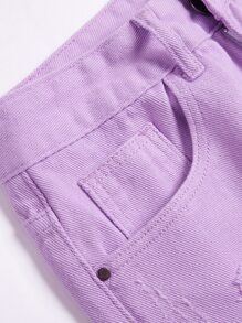 Pantalones cortos vaqueros Bermuda rasgados y deshilachados para hombre - Lila Púrpura - Ver 4